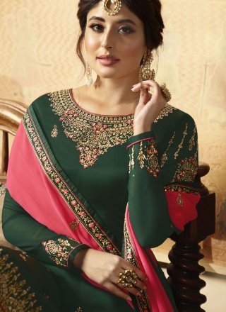 Faux Georgette Embroidered Green Designer Pakistani Suit