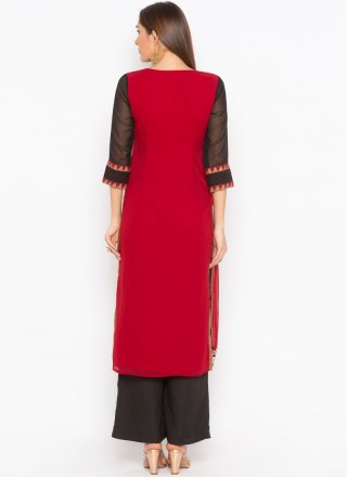 Faux Georgette Embroidered Maroon Party Wear Kurti