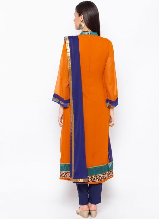 Faux Georgette Embroidered Orange Readymade Suit