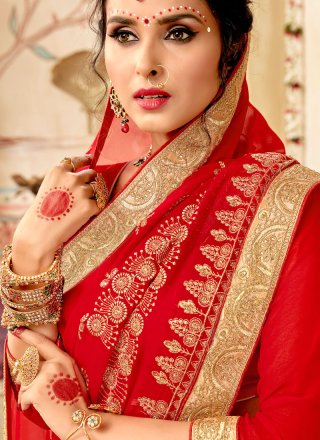 Faux Georgette Embroidered Traditional Saree