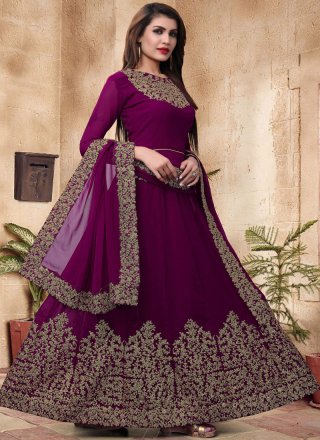 Faux Georgette Floor Length Anarkali Suit in Purple
