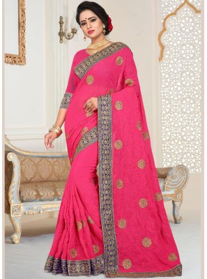 Faux Georgette Hot Pink Designer Traditional Saree