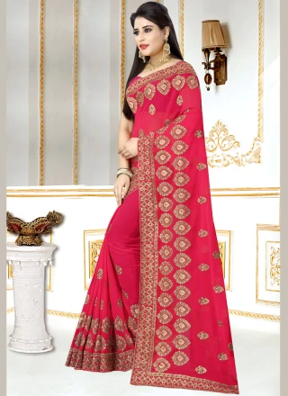Faux Georgette Hot Pink Saree