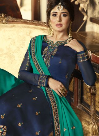 Faux Georgette Resham Blue Designer Pakistani Suit