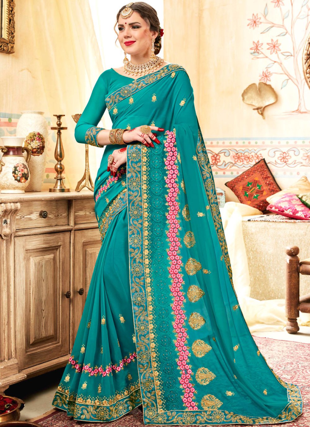 Faux Georgette Traditional Saree