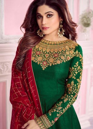 Georgette Anarkali Salwar Suit in Green