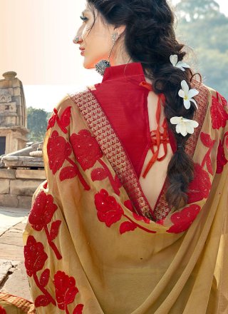 Georgette Beige Embroidered Classic Saree