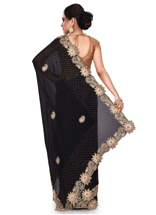 Georgette Embroidered Black Designer Traditional Saree