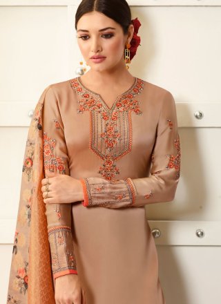 Georgette Embroidered Designer Palazzo Suit in Beige