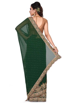 Georgette Embroidered Green Designer Traditional Saree