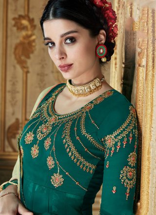 Georgette Green Embroidered Designer Salwar Kameez