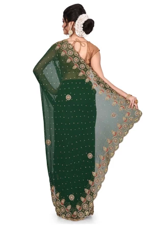 Georgette Green Embroidered Designer Traditional Saree