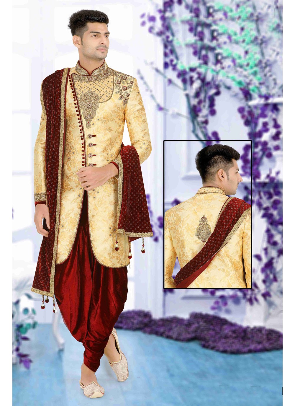 Buy Gold Art Dupion Silk Wedding Indo 