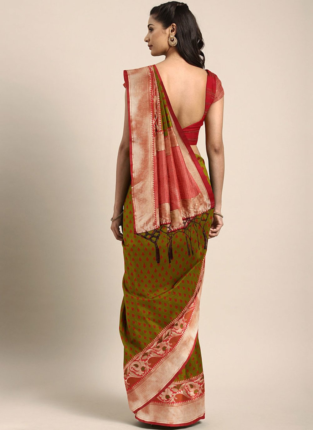 Buy Green and Red Color Classic Designer Saree Online
