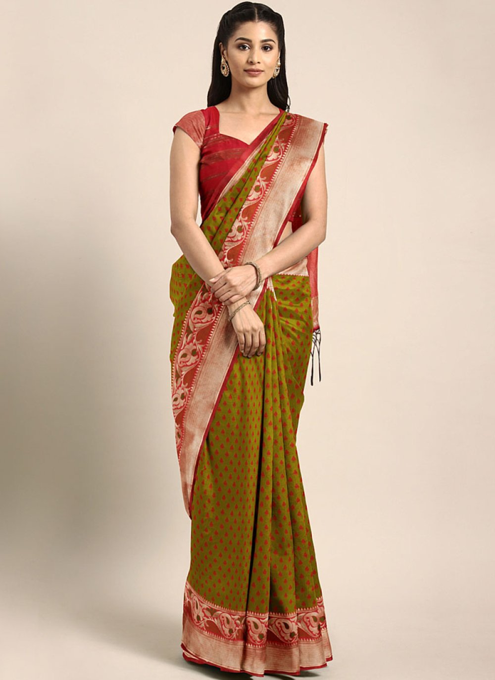 Buy Green and Red Color Classic Designer Saree Online Saree