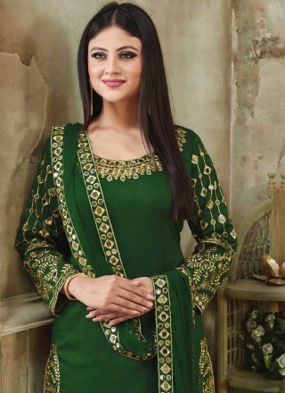Green Art Silk Embroidered Designer Patiala Suit
