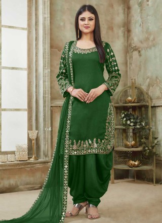 Green Art Silk Embroidered Designer Patiala Suit