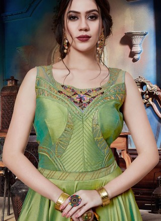 Green Art Silk Party Readymade Trendy Gown 