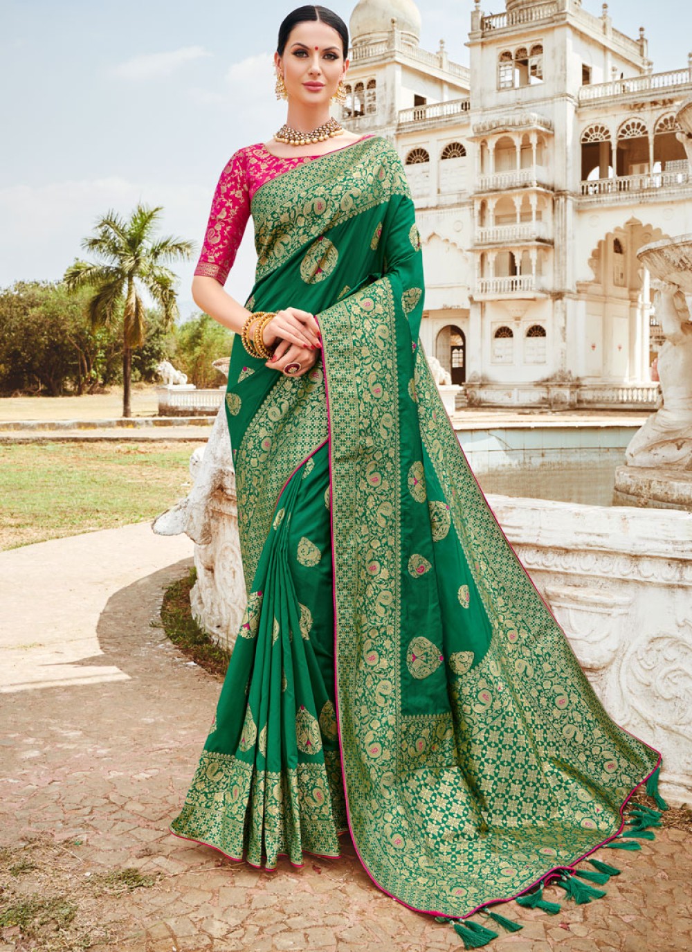 Buy Dark Green Bridal Saree for Women Online from India's Luxury Designers  2023