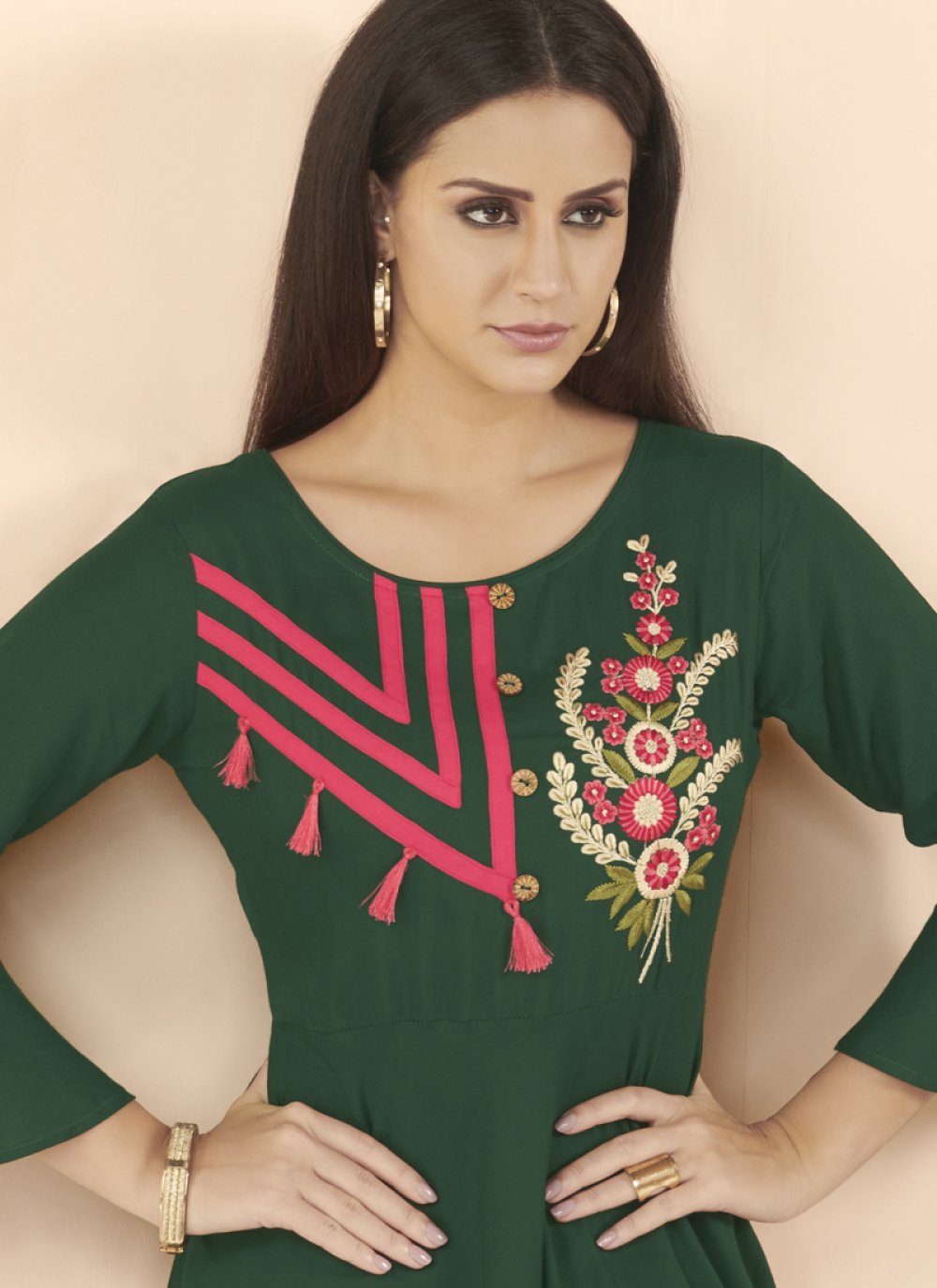 Green Color Designer Kurti buy online