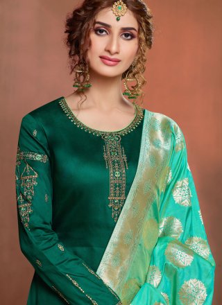 Green Cotton Silk Sangeet Churidar Salwar Suit