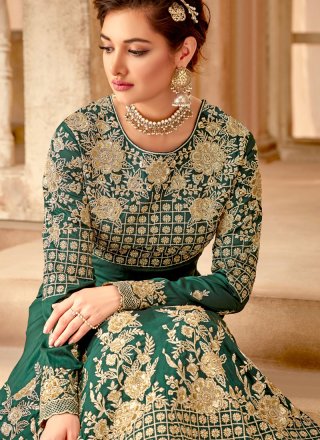 Green Embroidered Bembarg Anarkali Salwar Suit