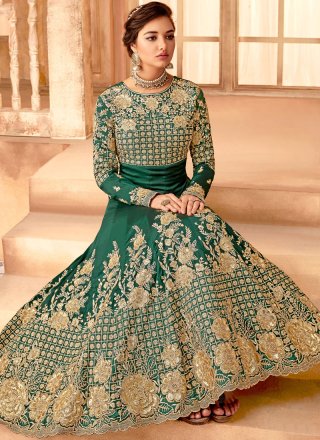 Green Embroidered Bembarg Anarkali Salwar Suit