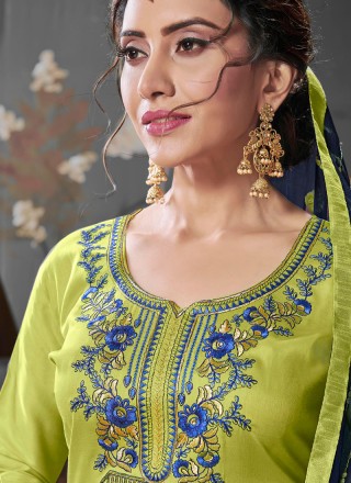 Green Embroidered Cotton Silk Designer Patiala Salwar Kameez