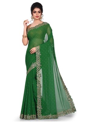 Green Embroidered Designer Traditional Saree