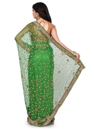 Green Embroidered Festival Designer Traditional Saree