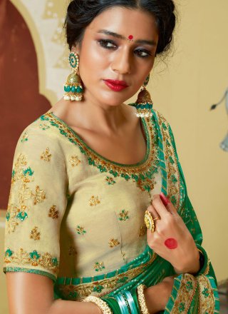 Green Embroidered Georgette Printed Saree