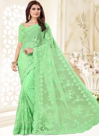 Green Embroidered Net Designer Traditional Saree