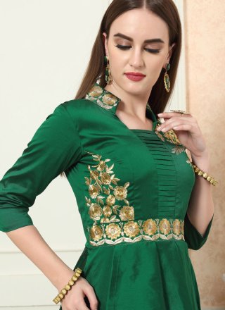 Green Embroidered Readymade Designer Gown
