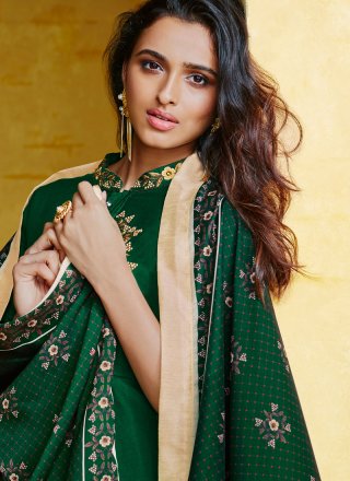 Green Embroidered Readymade Suit