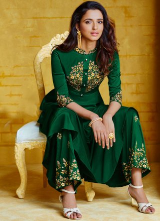 Green Embroidered Readymade Suit