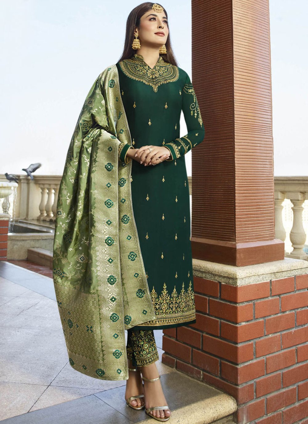 Green Embroidered Sangeet Salwar Suit