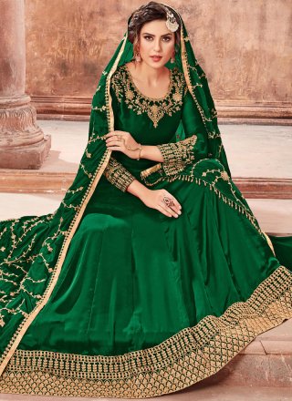 Green Embroidered Wedding Floor Length Anarkali Suit