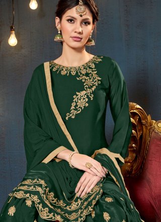 Green Faux Georgette Designer Pakistani Suit
