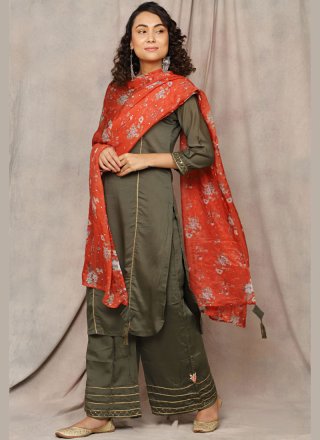 Green Festival Cotton Readymade Suit