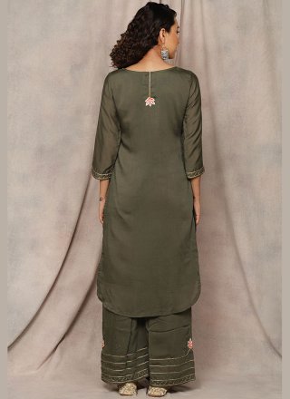Green Festival Cotton Readymade Suit