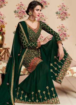 Green Lace Faux Georgette Designer Pakistani Suit