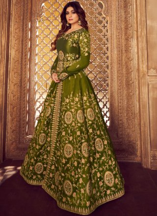 Green Malbari Silk  Mehndi Designer Lehenga Choli