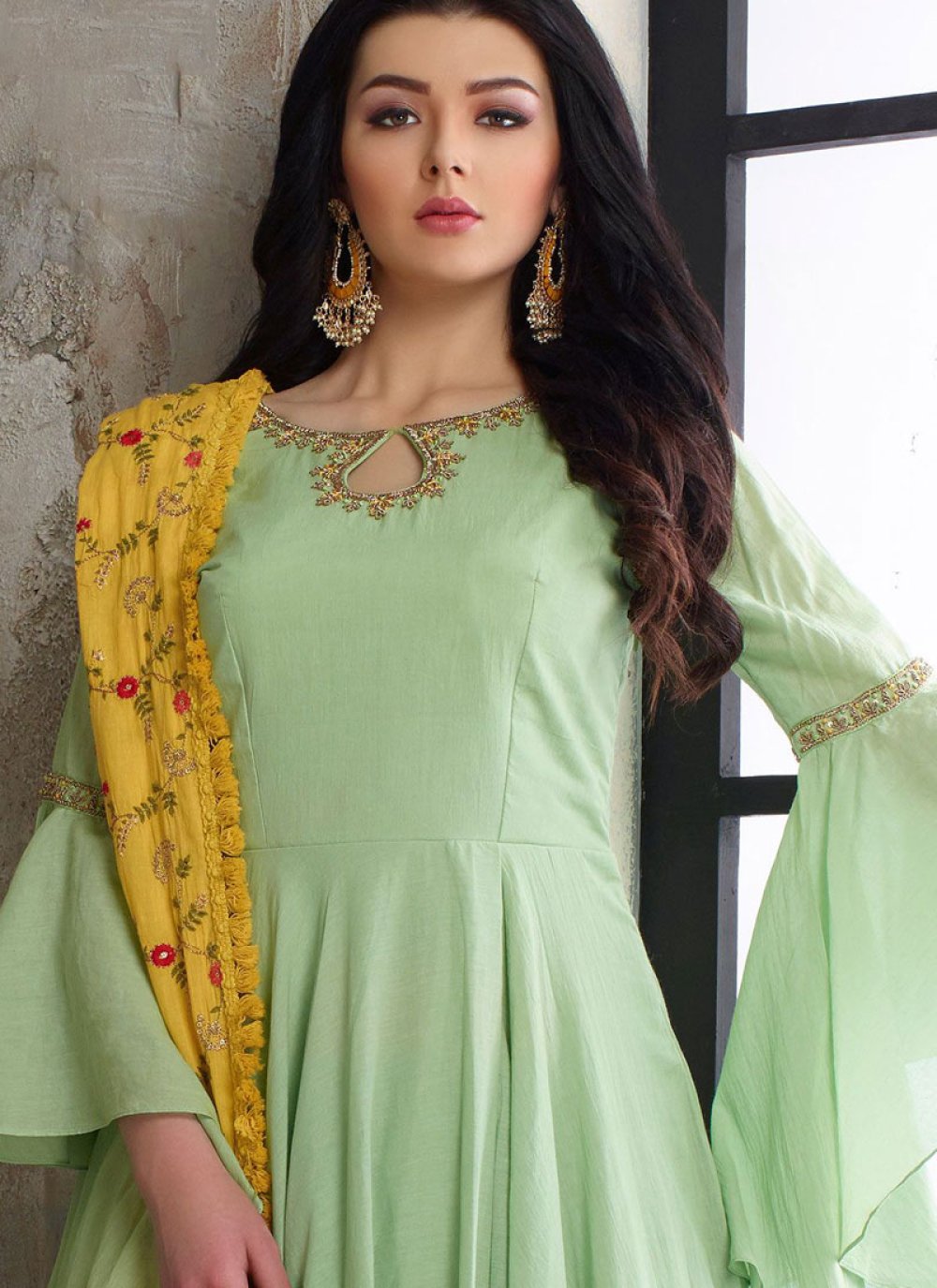 Buy Green Muslin Readymade Anarkali Suit Online