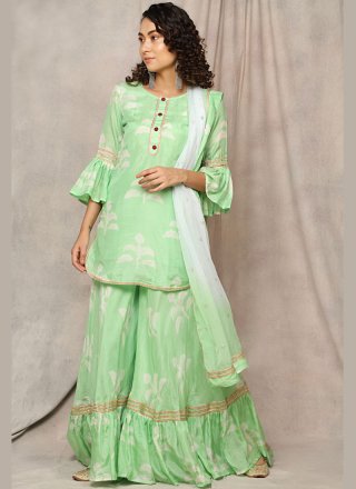 Green Print Cotton Readymade Suit