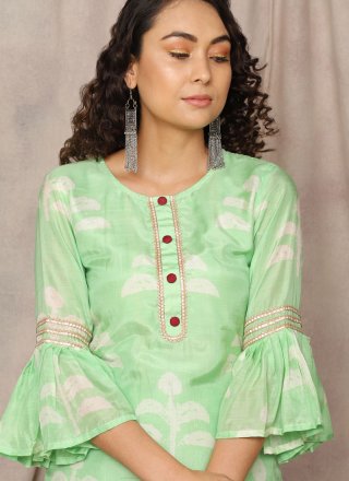 Green Print Cotton Readymade Suit