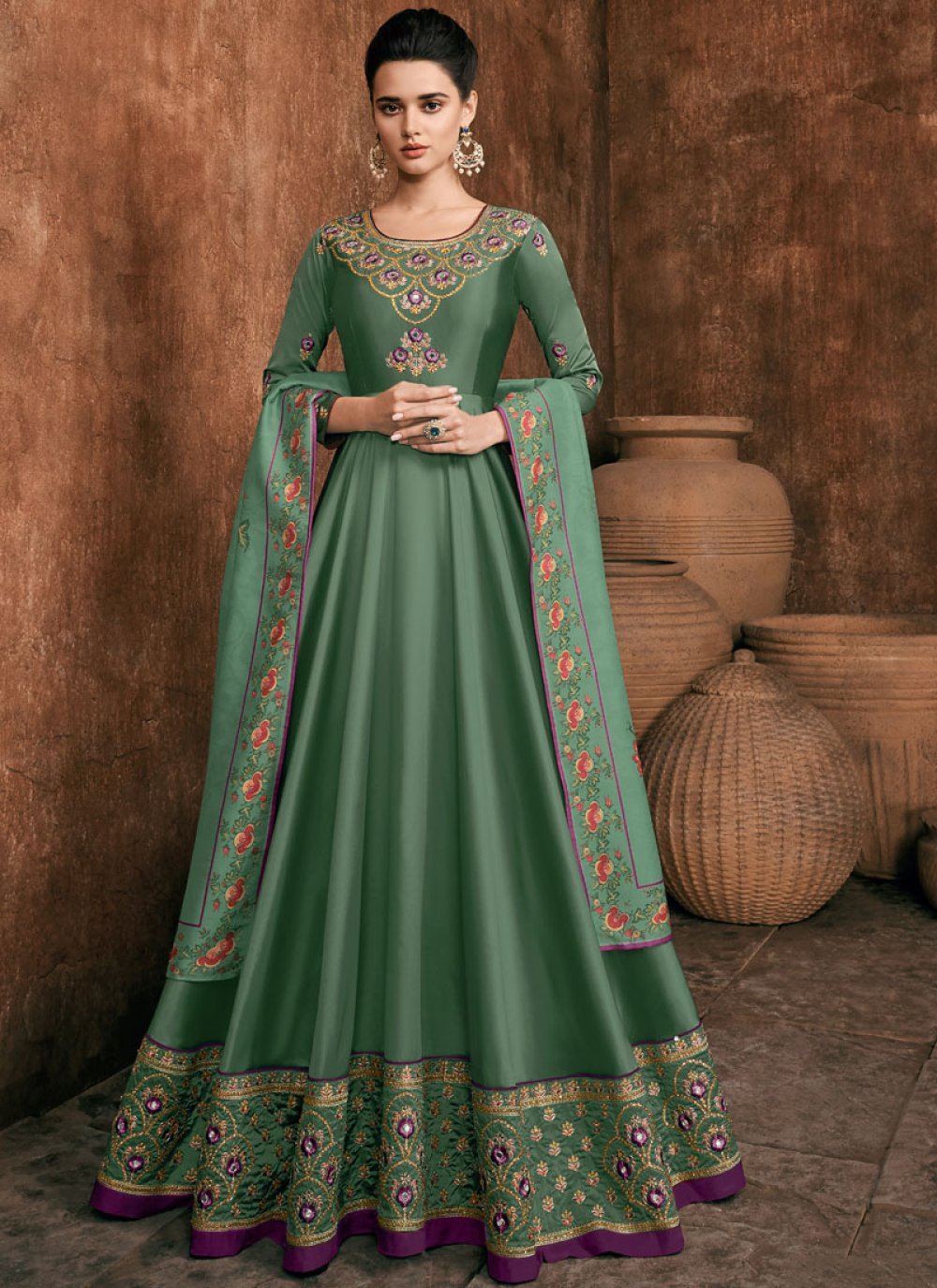 Buy Green Rayon Anarkali Suit Online