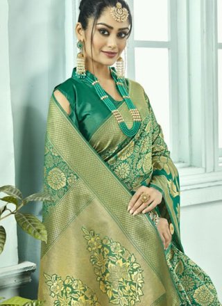Green Weaving Art Silk Traditional Saree