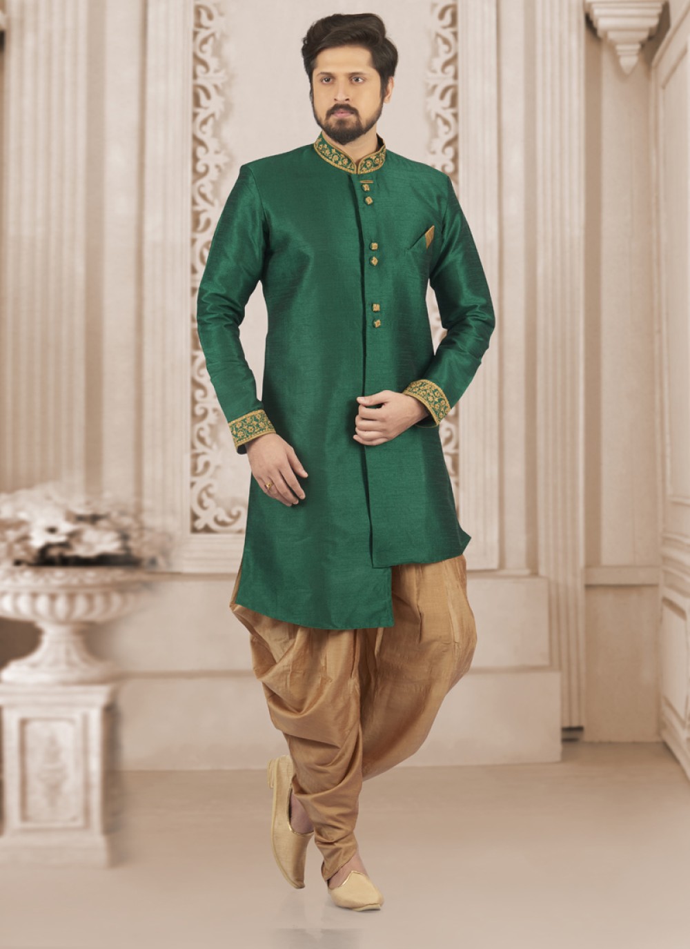 Green Wedding Art Banarasi Silk Indo Western