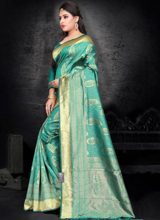 Green Woven Art Silk Designer Saree
