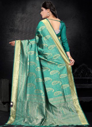 Green Woven Art Silk Designer Saree